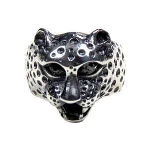 Inox Men's Stainless Steel Cheetah Ring with Cubic Zirconia Eyes